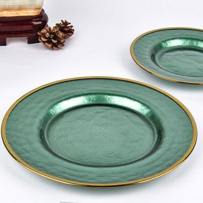 China Creative glass stocked around green color western steak, fruit dish for sale