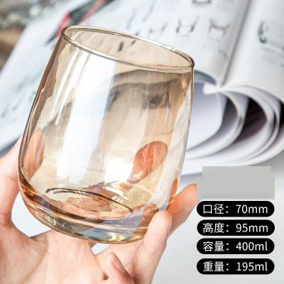 China Hot Sale Minimalist Amber Electroplated Stemless Glass Cup Factory Price For Drinkware for sale