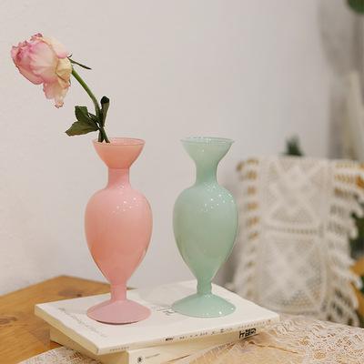 China Factory Supply Home Eco-friendly Layout Decoration Ornaments Color Glass Flower INS Style Retro Vase Glass Vase for sale