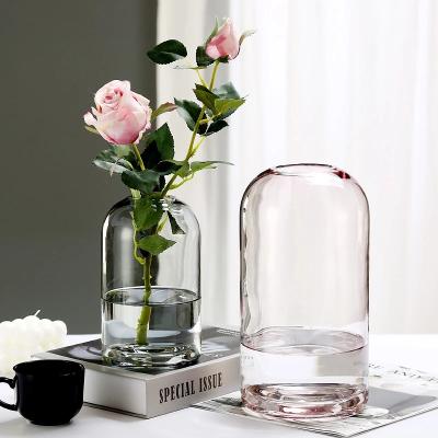 China Eco-friendly European-style simple creative ins living room dining table using transparent vase glass home decoration flower open vases for sale