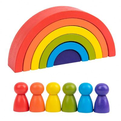 China Toy Rainbow Stacker Brick Building Blocks Customized Wooden Toys Building Blocks For Children for sale