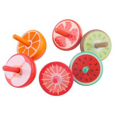 China Educational Toy 6pcs/set Fruit Orange Pomegranate Small Toy For Kids Kiwi Apple Tomato Watermelon Child Wooden Spinning Top for sale