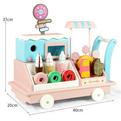 China Toy Pretend Wooden Mini Shopping Ice Cream Set Maker Push Pull Push Pull Educational Trolley Toy For Toddlers Walker for sale