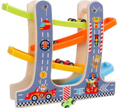 China Educational Toys Speed ​​Sprint Track Car Ramp Runner Slope Track Track Cars Toy Toddler Toys Wooden Slot Race with 4 Mini Cars for sale