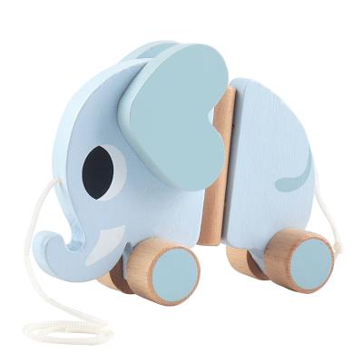 China Long Pull A Toy Wholesale Wooden Elephant Animal Educational Shake Walk Along The String Line Toy For Kids for sale