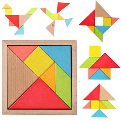 China 7 Piece Children's Educational Toy Colorful Wooden Brain Training Geometry Tangram Jigsaw Puzzle Toy for sale