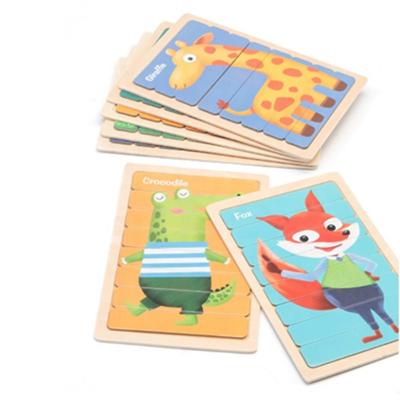 China Creative Educational Toy 12 Styles Double Sides Strip Puzzle Wooden Children Cartoon Bar Puzzles Educational Toy for sale