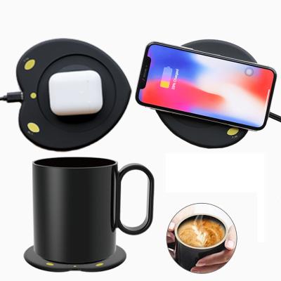 China Qi 55 Degree Heating Smart Thermostatic Mug Cup Coffee Wireless Charger For Phones Fast Wireless Charger for sale