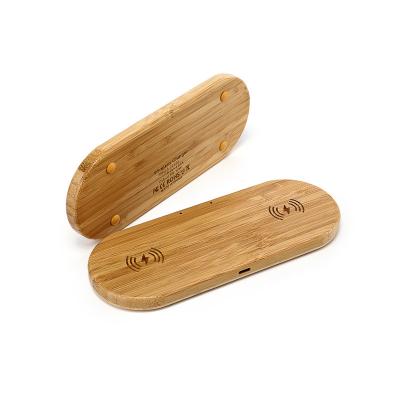 China Mobile Phone Eco Product Wood Radio Phone Charging Station Wireless Charger Bamboo Wooden Dual Panel for sale