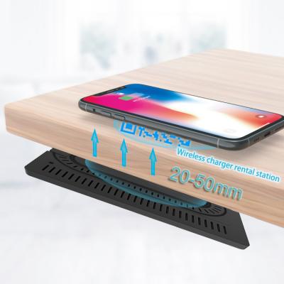 China Cell Phone Trending Products 2022 Shared Bottom Wireless Charger Wireless Charging Rental Station For Cafe Bar Restaurant Table for sale