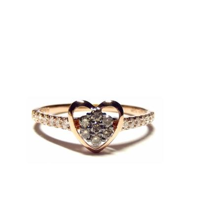 China Delicate Gold Brown High Quality Diamond Jewelery Round Cluster Band Ring For Women Rose Valentine Day Gift 18k Cute Heart Shape for sale