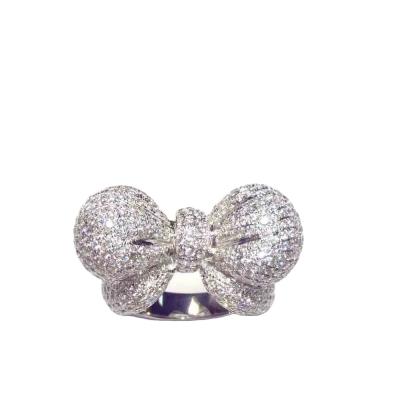 China CLASSIC Elegant Ribbon Bow Knot Design 18k White Gold VS SI Round Diamond Jewelries Unique Fancy Ring For Donna for sale