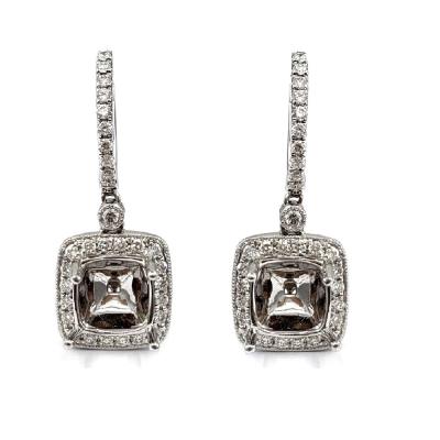 China OEM Design Factory Price 18k White Gold Fashionable Solid Natural Diamond Jewelry Semi Mounting Drop Earrings For Cushion Color Stones for sale