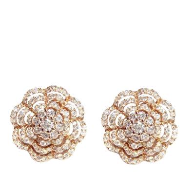 China China Factory Direct CLASSIC SI Grace Bridal Clover Design 18k Pink Round Diamond Jewelries Cute Flower Stud Earrings For Woman for sale