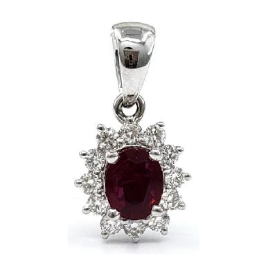 China CLASSIC Latest Design Luxury Fork Setting 18K White Gold 100% Natural Diamond Gem Stone Fine Jewelry Ruby Charm Pendants For Women for sale