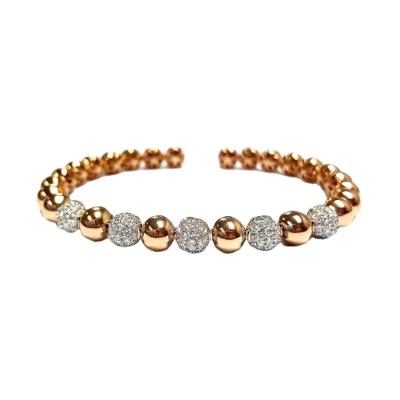 China Hong Kong Creative Genuine Low Price Jewelry 18k Rose Gold Rhodium White Natural Stackable Thin Round Diamond Ball Bangle for sale