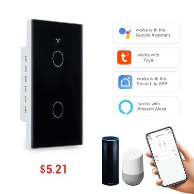 China High Quality Smart Home Automation Wall Switch Home Automation System SHUWEI Smart Touch Switches Work wifi 2 band 2 way for sale