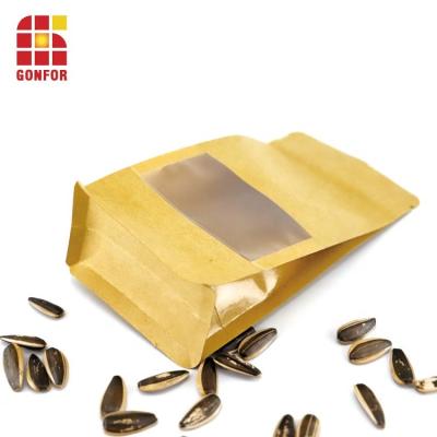 China Resealable Block Paper Bottom Bag Zipper Holder Up Clear Block Square Ziplock Kraft Pouch Bottom Paper Bag Brown With Window for sale