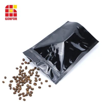 China Moisture Proof Custom Printed Black 16oz Aluminum Foil Coffee Packaging Pouch Bags With Valve And Ziplock for sale