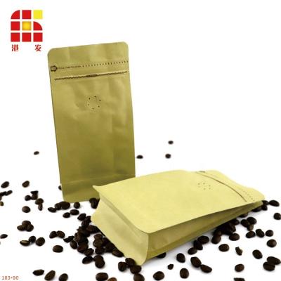 China Kraft Coffee Bag Stand Up Brown Ziplock Stand Up Flat Bottom 250g 1kg Paper Coffee Bag Zip Pouch Kraft With One Way Valve for sale