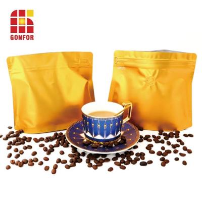 China Resealable Reusable Instant One Way Coffee Bean Packing Packaging Gold Bags Sample Coffee Packaging Gold Bag Valve With Valve Custom for sale