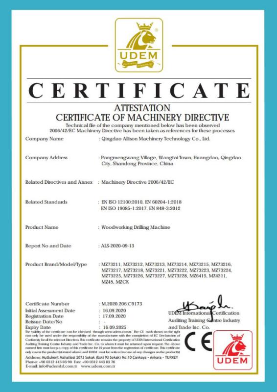 CE - Qingdao Allison Machinery Technology Co., Ltd.