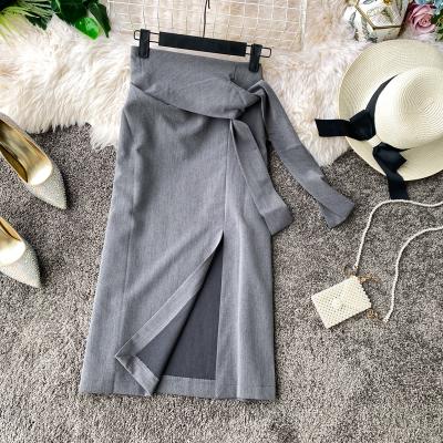 China Anti-static one-step skirt of the long high middle waist of the new women's soft side slit spring and autumn skirt for sale