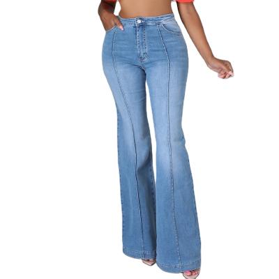 China New breathable blue jeans for women's elastic flare pants folding denim pants for women 2022 for sale