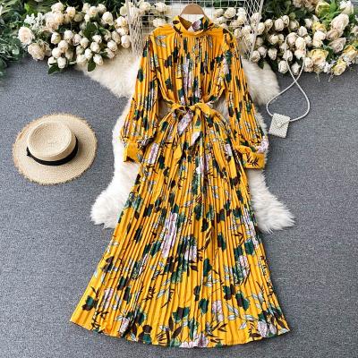 China Breathable 2021 muticolors spring ladies long sleeve style chiffon dress summer new long dress chiffon dress for sale