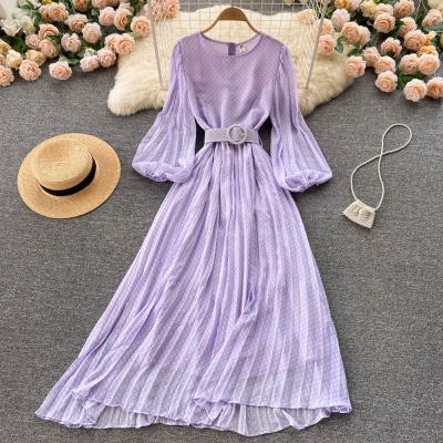 China New Style Chiffon Dress 2021 Spring Ladies Summer Long Sleeve Dress Breathable Stitch Long Chiffon Dress for sale