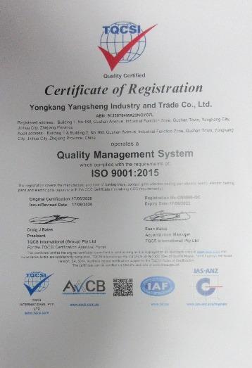 ISO9001 - Yongkang Yangsheng Industry And Trade Co., Ltd.