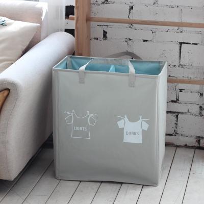 China Double Section Folding Laundry Bag Household Dirty Clothes Oxford Cloth Laundry Hamper CLASSIC Laundry Hamper for sale