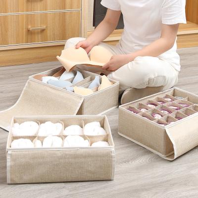 China Casual Cotton Canvas 6/8/18 Grids Bras Scarves Collapsible Link Snaps Storage Box Underwear Organizer for sale