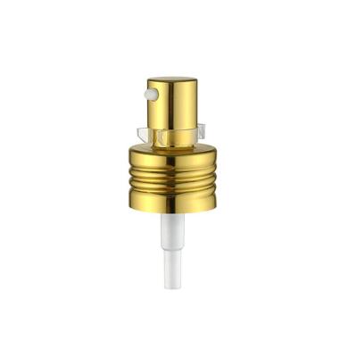 China Non Spill 18/20/24 Metal Crimp Shiny Gold Pump Aluminum Cosmetic Pump Sprayer for sale