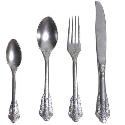 China Retro Dessert Spoon Cutlery Steak Spoon Sustainable Rococo Old Cutlery Flatware 304 Stainless Steel Spoon for sale