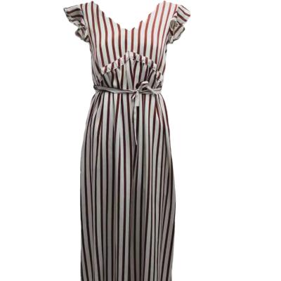 China Satin Stripe Breathable Soft Ruffle Max Dress for sale