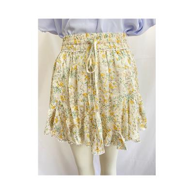 China Breathable High Quality Cute Women Print Casual Mini High Waist Ruffle Floral Skirts for sale