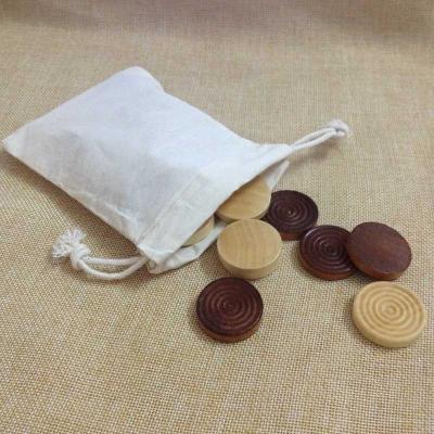 China Wooden Wooden Backgammon Chips with Cloth Pocket - Brown and Natural 1.25 in. diameter for sale