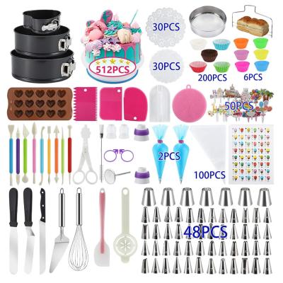 China Sustainable 512 Pcs Cake Decorating Supplies Cake Tools Plastic Round Turntable Tips Cake Turntable Decorating Tools With Non Slip for sale