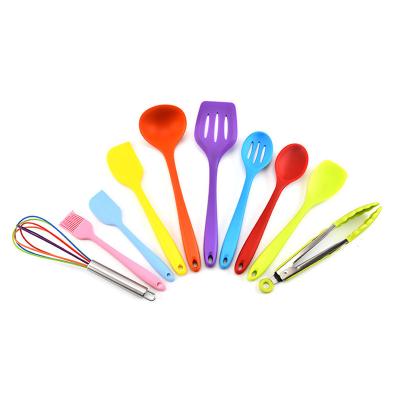 China Viable silicone kitchenware 10 pieces kitchenware cookware silicone spatula non-stick soup spoon for sale