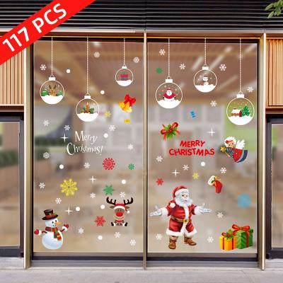 China Window Sticker Christmas Snowflake Reindeer Santa Window Stickers For Christmas Decorative Window Decoration for sale