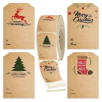 China Waterproof Self Adhesive Christmas Gift Tags Custom Printing Sticker Brown Packaging Label Sticker for sale