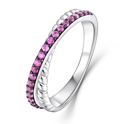 China Cute Wholesale OEM Cute Cubic Zircon Rhodium Plated Sterling 925 Rings Cheap Fashion Luxury Pure Silver Women Gift With Pink Stones for sale