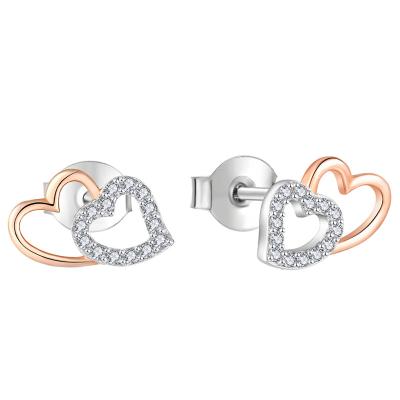 China 925 Sterling Silver Zircon Designers Stud Earrings Custom Romantic Heart Heart Rhodium Plated Women Rose Gold Statement Brand Earrings for sale