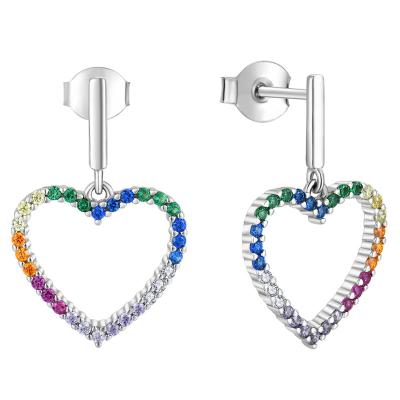 China FASHIONABLE Wholesale Custom Rhodium Plated Colorful Stud 925 Sterling Silver Charm Earrings Fashion Summer Color Stone Heart Shaped Earings for sale