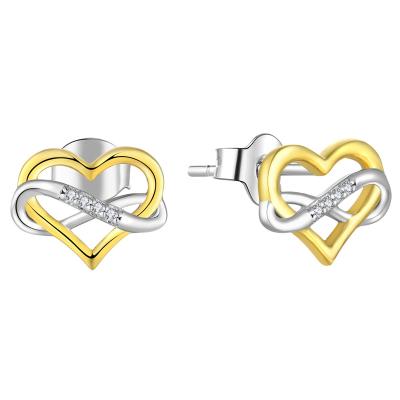 China Custom Romantic Rhodium Plated Engagement Wedding Jewelry Gift 925 Sterling Silver 18K Gold Plated Heart Infinity Earrings Women for sale