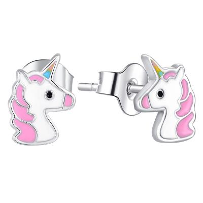 China Wholesale OEM Cute Rhodium Plated Girls Enamel Kids Stud Earrings Jewelry Kids 925 Sterling Silver Cute Animal Unicorn Stud Earrings for sale