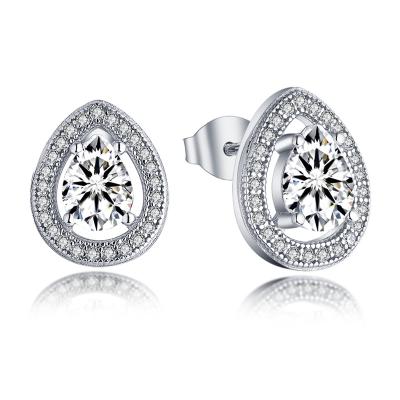 China CLASSIC Wholesale Unique Women's Classic Zircon CZ Gifts Wedding Engagement Rhodium Plated 925 Sterling Silver Water Drop Stud Earrings for sale