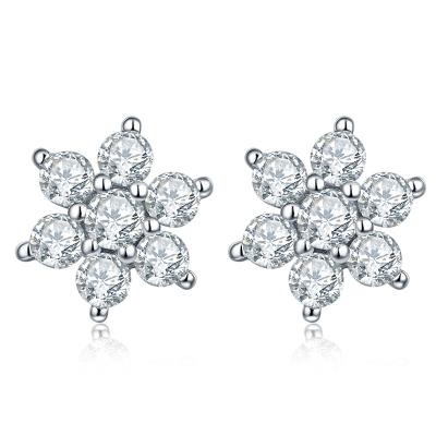 China 2021 CLASSIC wholesale OEM fashion luxury CZ rhodium plated classic earrings custom savory women's unique flower stud earrings silver 925 for sale