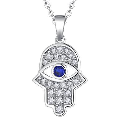 China Wholesale Trendy CLASSIC Unisex Men Women Rhodium Plated Gifts Charm 925 Sterling Silver Classic Palm Hexagon Turkish Blue Eye Pendant for sale